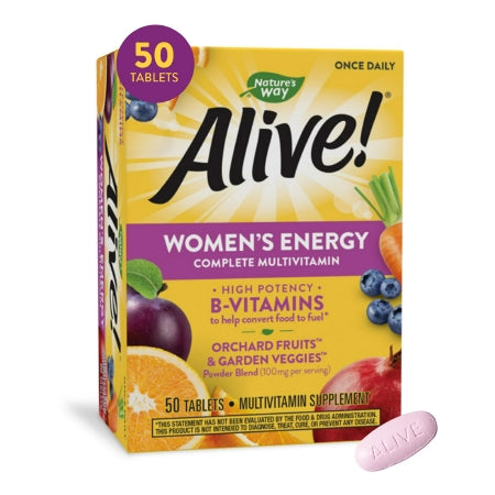 Multivitamin Supplement Alive!® Women’s Energy Complete Vitamin A / Vitamin C 900 mcg / 90 mg Strength Tablet 50 per Box