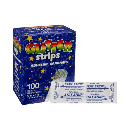 Adhesive Strip Glitter™ Stat Strip® 3/4 X 3 Inch Plastic Rectangle Kid Design (Glitter Strips) Sterile