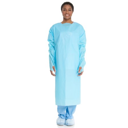 Protective Procedure Gown Halyard One Size Fits Most Blue NonSterile ASTM F1671 Disposable