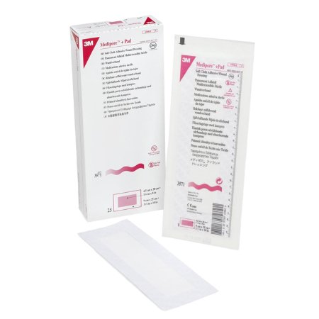 Adhesive Dressing 3M™ Medipore™ 3-1/2 X 10 Inch Soft Cloth Rectangle White Sterile