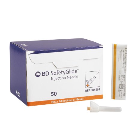 Safety Hypodermic Needle SafetyGlide™ 5/8 Inch Length 25 Gauge Thin Wall Sliding Safety Needle