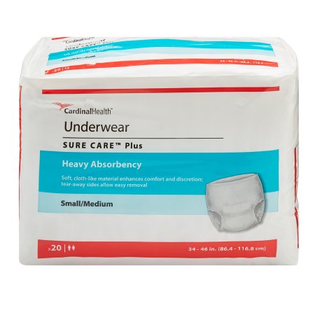 Unisex Adult Absorbent Underwear Sure Care™ Plus Pull On with Tear Away Seams Small / Medium Disposable Heavy Absorbency