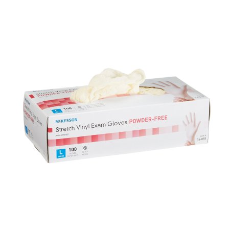 Exam Glove McKesson Large NonSterile Stretch Vinyl Standard Cuff Length Smooth Ivory Not Rated