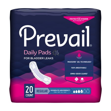 Bladder Control Pad Prevail® Daily Pads 9-1/4 Inch Length Moderate Absorbency Polymer Core One Size Fits Most