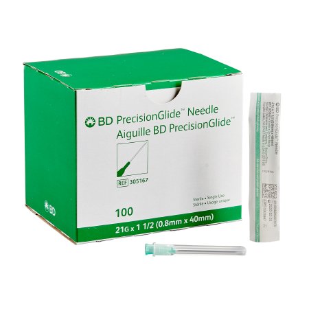 Hypodermic Needle PrecisionGlide™ 1-1/2 Inch Length 21 Gauge Thin Wall Without Safety