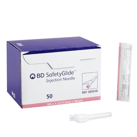 Safety Hypodermic Needle SafetyGlide™ 1-1/2 Inch Length 18 Gauge Thin Wall Sliding Safety Needle