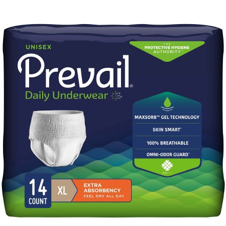 Unisex Adult Absorbent Underwear Prevail® Daily Underwear Pull On with Tear Away Seams X-Large Disposable Moderate Absorbency