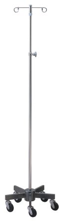 Infusion Pump Stand Floor Stand McKesson 2-Hook 5-Leg, 3 Inch Rubber Wheel, Ball-Bearing Casters, 16 Inch Diameter Epoxy-Coated Steel Base