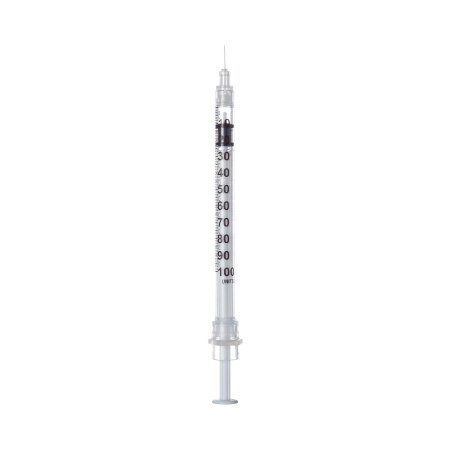 Safety Insulin Syringe with Needle Sol-Care™ 1 mL 1/2 Inch 29 Gauge Retractable Safety Needle Regular Wall