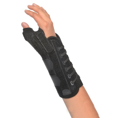 Thumb Brace with Wrist Support Titan Thumb™ Adult One Size Fits Most Dual-Pull Lace Closure Right Hand Black