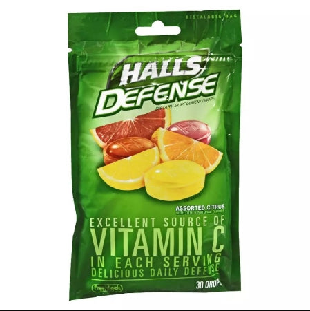 Vitamin C Supplement Halls® Defense Ascorbic Acid 60 mg Strength Lozenge 30 per Bag Citrus Flavor