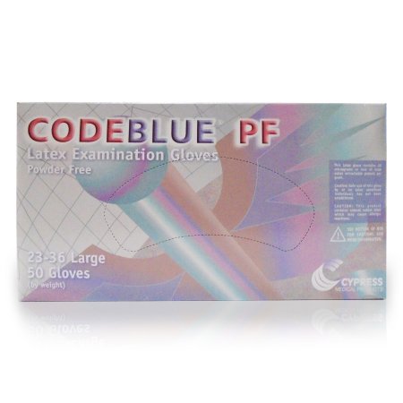 Exam Glove CODEBLUE® PF Large NonSterile Latex Extended Cuff Length Fully Textured Blue Not Rated