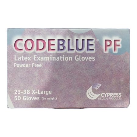 Exam Glove CODEBLUE® PF X-Large NonSterile Latex Extended Cuff Length Fully Textured Blue Not Rated