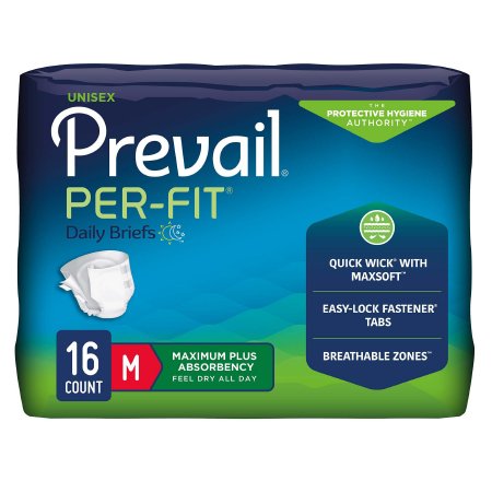 Unisex Adult Incontinence Brief Prevail® Per-Fit® Medium Disposable Heavy Absorbency