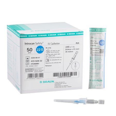 Peripheral IV Catheter Introcan Safety® 22 Gauge 1 Inch Sliding Safety Needle