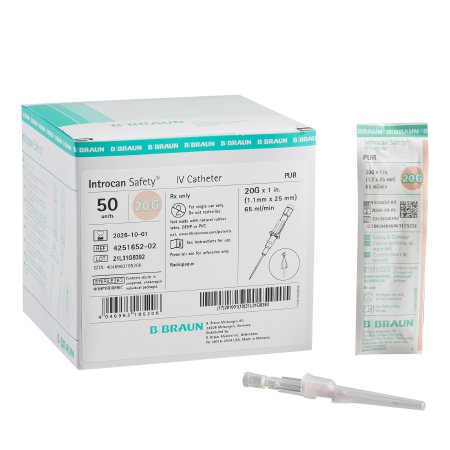 Peripheral IV Catheter Introcan Safety® 20 Gauge 1 Inch Sliding Safety Needle