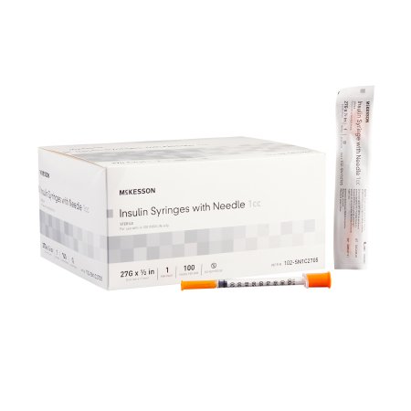 Standard Insulin Syringe with Needle McKesson 1 mL 1/2 Inch 27 Gauge NonSafety Regular Wall