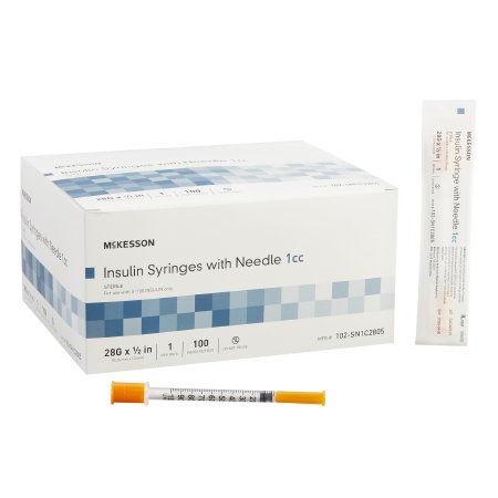 Standard Insulin Syringe with Needle McKesson 1 mL 1/2 Inch 28 Gauge NonSafety Regular Wall