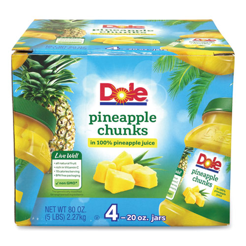 Pineapple Chunks in 100% Juice, 20 oz Jar, 4 Jars/Carton, Ships in 1-3 Business Days