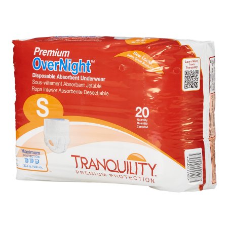 Unisex Adult Absorbent Underwear Tranquility® Premium OverNight™ Pull On with Tear Away Seams Small Disposable Heavy Absorbency