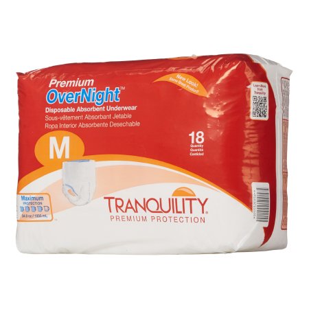 Unisex Adult Absorbent Underwear Tranquility® Premium OverNight™ Pull On with Tear Away Seams Medium Disposable Heavy Absorbency