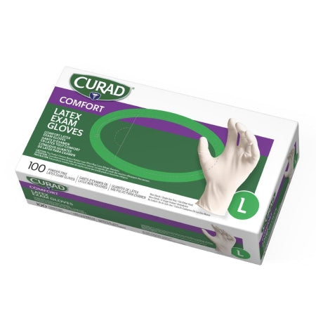 Exam Glove Curad® Large NonSterile Latex Standard Cuff Length Fully Textured Beige Not Rated