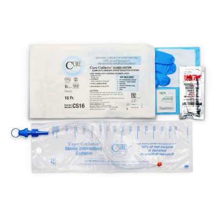 Intermittent Catheter Tray Cure Catheter™ Closed System / Straight Tip 16 Fr. Without Balloon