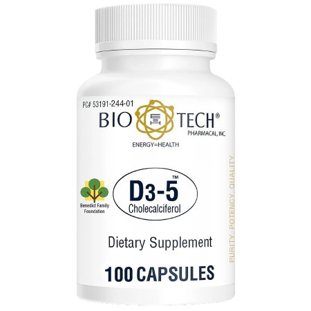 Vitamin Supplement Bio Tech™ Vitamin D3 5000 IU Strength Capsule 100 per Bottle