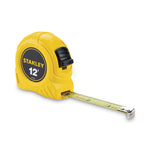 Power Return Tape Measure w/Belt Clip, 0. 12ft, Yellow