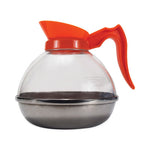 Unbreakable Decaffeinated Coffee Decanter, 12-Cup, Stainless Steel/Polycarbonate, Orange Handle