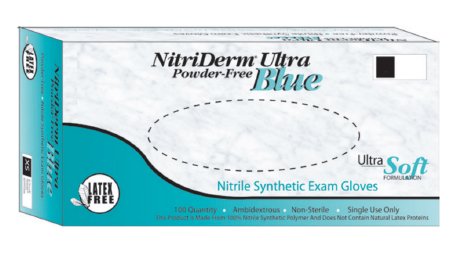 Exam Glove NitriDerm® Ultra Blue Medium NonSterile Nitrile Standard Cuff Length Fully Textured Light Blue Chemo Tested / Fentanyl Tested