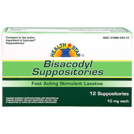 Laxative Health Star Suppository 12 per Box 10 mg Strength Bisacodyl USP