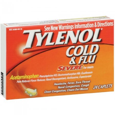 Cold and Cough Relief Tylenol® Cold & Flu Severe 325 mg - 5 mg - 200 mg - 15 mg Strength Caplet 24 per Bottle