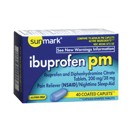 Nightime Pain / Allergy Relief sunmark® PM 200 mg - 38 mg Strength Ibuprofen / Diphenhydramine Capsule 40 per Bottle