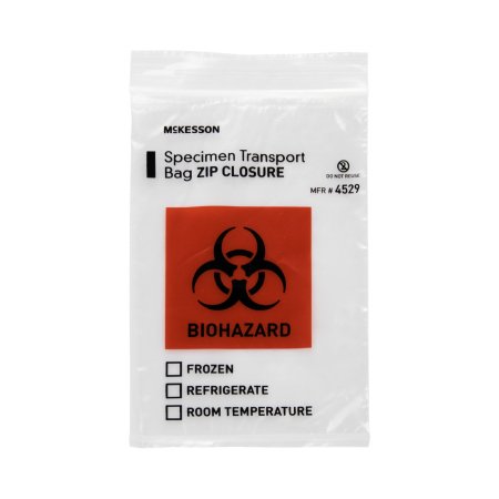 Specimen Transport Bag McKesson 6 X 9 Inch Zip Closure Biohazard Symbol / Storage Instructions NonSterile