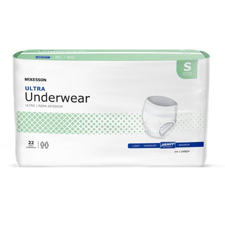 Unisex Adult Absorbent Underwear McKesson Ultra Pull On with Tear Away Seams Small Disposable Heavy Absorbency