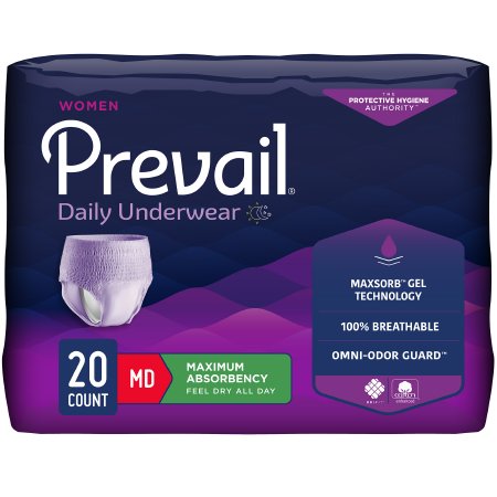 Female Adult Absorbent Underwear Prevail® For Women Daily Underwear Pull On with Tear Away Seams Medium Disposable Heavy Absorbency