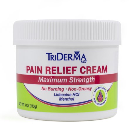 Topical Pain Relief TriDerma MD® 4% - 1% Strength Lidocaine / Menthol Cream 4 oz.