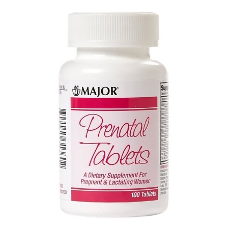 Prenatal Vitamin Supplement Major® PNV No. 96 / Iron / Folic Acid 27 mg - 0.8 mg Strength Tablet 100 per Bottle