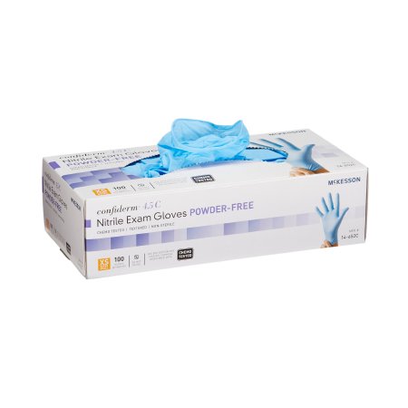 Exam Glove McKesson Confiderm® 4.5C X-Small NonSterile Nitrile Standard Cuff Length Textured Fingertips Blue Chemo Tested