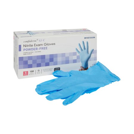 Exam Glove McKesson Confiderm® 4.5C Small NonSterile Nitrile Standard Cuff Length Textured Fingertips Blue Chemo Tested