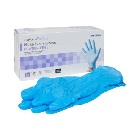 Exam Glove McKesson Confiderm® 6.5CX X-Large NonSterile Nitrile Extended Cuff Length Textured Fingertips Blue Chemo Tested