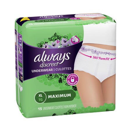 Female Adult Absorbent Underwear Always® Discreet Pull On with Tear Away Seams X-Large Disposable Heavy Absorbency