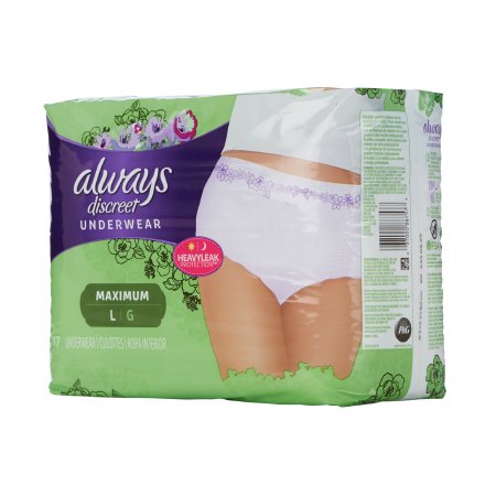 Female Adult Absorbent Underwear Always® Discreet Pull On with Tear Away Seams Large Disposable Heavy Absorbency