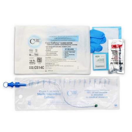 Intermittent Closed System Catheter Cure Catheter™ Closed System / Coude Tip 14 Fr.