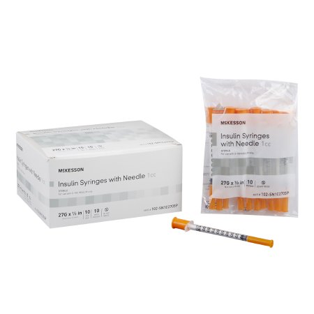 Standard Insulin Syringe with Needle McKesson 1 mL 1/2 Inch 27 Gauge NonSafety Ultra Thin Wall