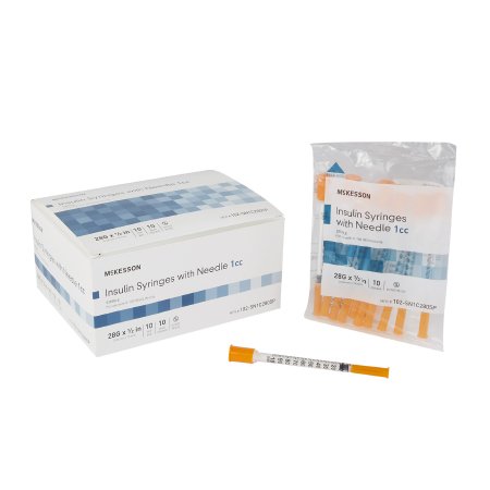 Standard Insulin Syringe with Needle McKesson 1 mL 1/2 Inch 28 Gauge NonSafety Ultra Thin Wall