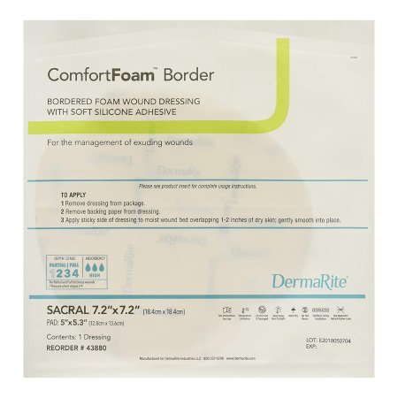 Foam Dressing ComfortFoam™ Border 7-1/5 X 7-1/5 Inch With Border Waterproof Backing Silicone Adhesive Sacral Sterile