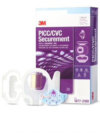 PICC/CVC Securement Device + Tegaderm™ with CHG IV Dressing 3M™ Tegaderm™ CHG (Chlorhexidine Gluconate) 3-1/2 X 4-1/2 Inch Sterile