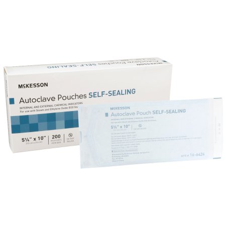 Sterilization Pouch McKesson Ethylene Oxide (EO) Gas / Steam 5-1/4 X 10 Inch Transparent Blue / White Self Seal Paper / Film